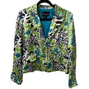 Russell Kemp Y2K Silk Maximalist Resort Tropical Floral Animal Print Blazer 14